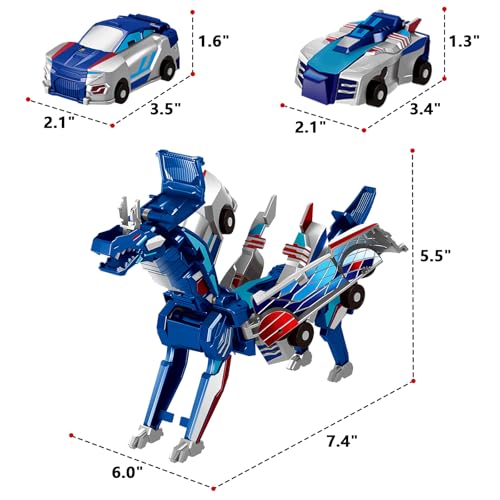 Image of Intoypad Magnetic Collision Transforming Dinosaur Car Toy (Blue Dragon) | 2 Magnetic Cars Transform into Dinosaur Toys for Kids Toddler Fun Deformation Dino Car Birthday Christmas Gift Toys for Boys