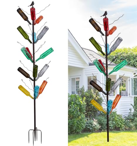 HUAGHEE 7.2FT Tall Wine Bottle Trees Stand for Garden Decorative Rustproof Metal Bottle Tree Holder Holds Up to 15 Bottles (Bronze)
