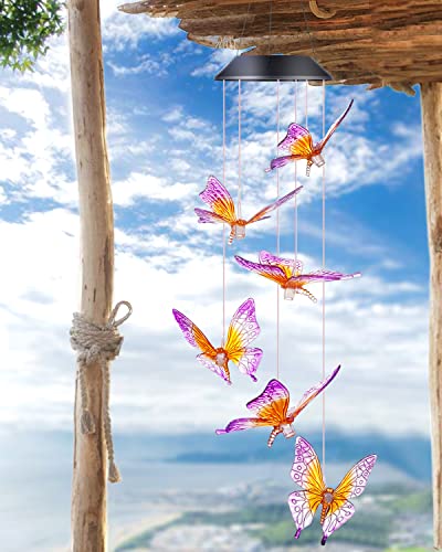 Butterfly Wind Chimes, Solar Wind Chimes/Wind Chimes For Outside Color Changing (Gifts For Mom/Gift For Grandmom/Gift For Women) Thanksgiving Gift Butterfly Gift #TOP4