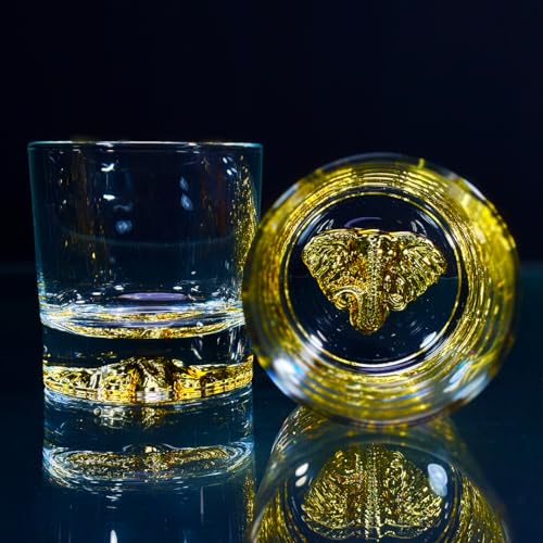 Image of Melbify Gold Elephant Whiskey Glass Gift Set | 4 Pc Set | 300 ml | Ultra Premium | Gold-Bottomed | Imported | Luxurious | Ideal for Wedding Gifts, Anniversary, VIP and Corporate Gifts