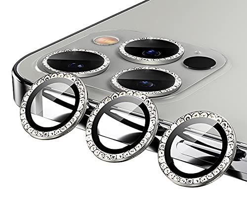 GIOPUEY Camera Protector for iPhone 13 Pro Max, Bling Crystal Diamond Camera Protection Ring, 9H HD tempered glass
