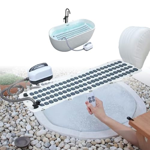 WuXQuuzlh 124cm Luftsprudelbad Sprudelmatte, Sprudelmatte Badewanne aus PVC, Badewanne Spa Matte mit 6-Stufiger Massage, Aufblasbarem Kissen für Hydrotherapie, Entspannung & Home-Spa Standard