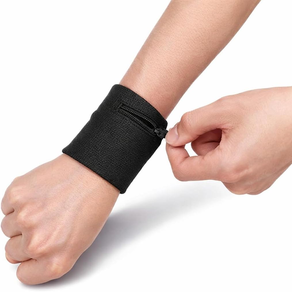Breathable Zipper Wrist Wallet for Sports - Workout Bag with Key Holder and Sweatband Pocket for Running, Cycling, Gym