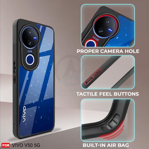Image of AESTMO Vivo V50 5G / V50e 5G / Vivo T4R / iQOO Z10R 5G Back Cover | 360 Protection | Crystal Clear Hard Back Transparent | Bumper Case (PC+TPU, Black Bumper)