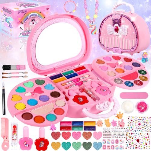 ZLPBAO - Maletín de maquillaje infantil lavable de 60 piezas, juguete para niña, 5 a 12 años, regalo de Navidad y cumpleaños para princesas