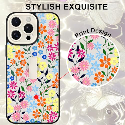 Image of for iPhone 16 Pro Case with Finger Strap Holder, Cute Colorful Floral Flower Print Pattern Design for Women Girls, Shockproof Anti Scratch Hand Kickstand Protective Cover, White