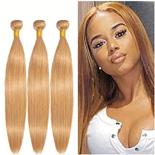 27 Human Hair Bundles Straight Brazilian Remy Hair Bundles Honey Blonde Hair Weave Double Weft Extensions For Black Women 27 3 Bundles 24 26 28 Inch