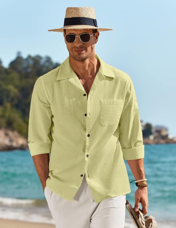 Image of Combo of Men's Casual Cotton Blend Shirt || Long Sleeve Button Down with Spread Collar | Lightweight Breathable Fabric | Stylish Solid Shirt for Beach, Office & Everyday Wear Pack of 2