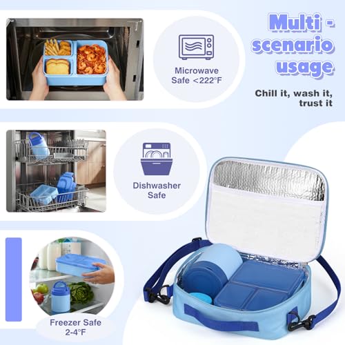 Image of WyfKyd Snack Box Container Set with Soup Thermo Kids Adults Bento Lunch Box | Snack Box Container Set with 10.5oz Soup Thermo and Bag for Kids Adults Bento Lunch Box for Office School Travel Outdoor Blue