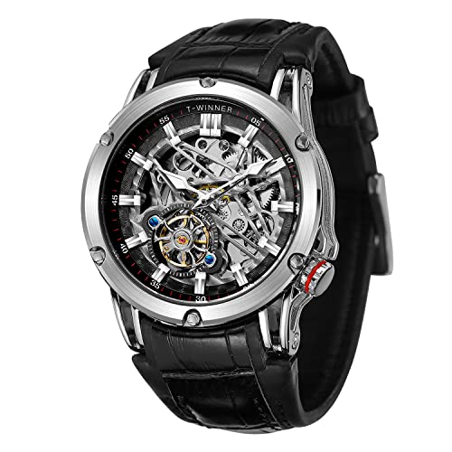 FORSINING Montre automatique étanche pour homme avec grand cadran et tourbillon exotique, noir/argenté, Sangle