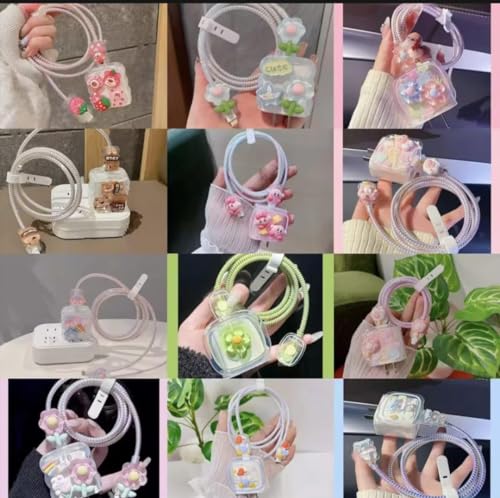 Image of Dezet for iPhone Charger 18-20W Cute Cartoon Charging Cable Protector Set for iPhone Fast Charging USB Cable with Protective Silicone Cover & Organizer Clip Stylish Design (Cimemaroll STYL 1ST)
