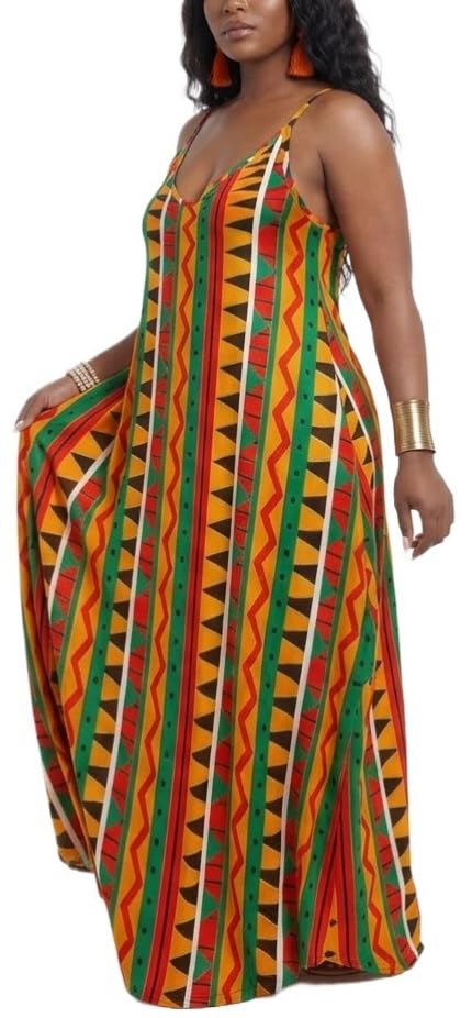 Image of Women's Casual Summer Maxi Dresses Sleeveless Adjustable Spaghetti Strap Loose Plus Size Dresses