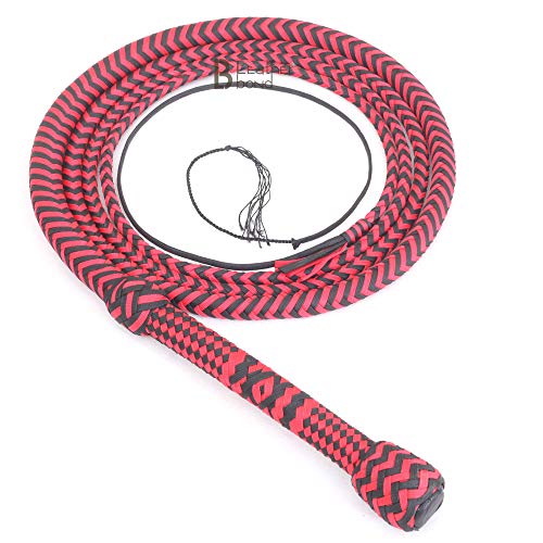 Paracord Nylon Bull Whip 12 Foot 16 Plait Red & Black Bullwhip Hand Crafted Heavy & Kangaroo Hide Belly Bolster Equestrian Bullwhip for Whip Cracking Sport