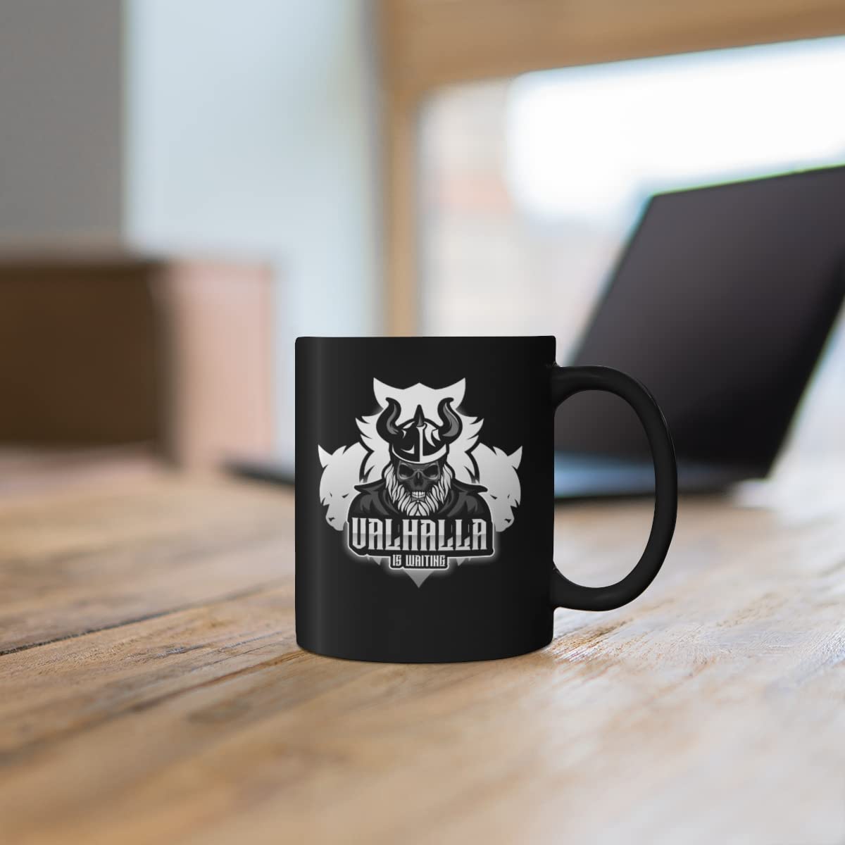 Tazza Vikinga 330ml - 'Valhalla Is Waiting' - Tazza Da Caffè Nera Con Rune - Regalo Mitologia Nordica - 4