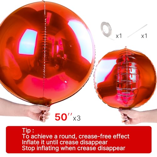 Image of PartyWoo Red Foil Balloons 3pcs Large Round Giant Jumbo 4D Balloons