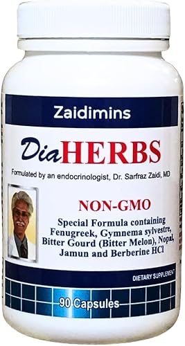 DiaHerbs - Mezcla formulada por doctores de berberina, fenogreco, Gymnema sylvestre (Gurmar), melón amargo, jamun y nopal, 90 cápsulas.