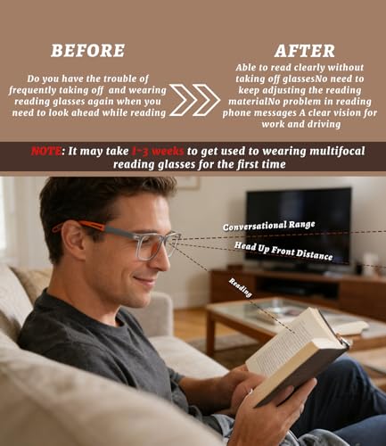 Image of Hubeye TR90 Progressive Blue Light Blocking Reading Glasses,Cheaters Reders | Ultralight Sports Style, Adjustable Hinges, Progressive Multi-Focus, Distance and Reading, Computer Work, Daily Use