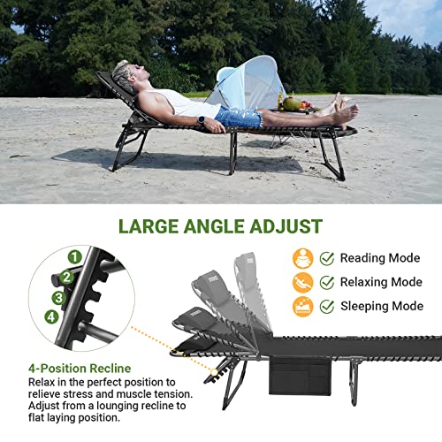 Fundango Folding Outdoor Chaise Lounge Chair, 5-Position Adjustable Lounge Chair For Lawn, Patio, Beach, Sunbathing, Deck, Portable Heavy-Duty Camping Reclining Chair With Pillow, Black #TOP3