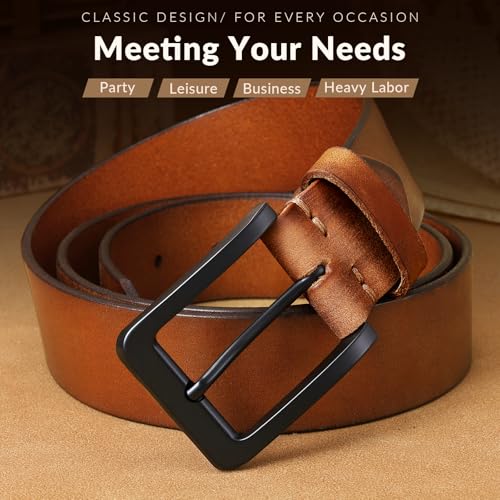 Image of Men's Leather Belt Full Grain Leather Belts for Men Handmade Real Solid Top-Grain Leather Heavy-Duty Work Belt Gifts