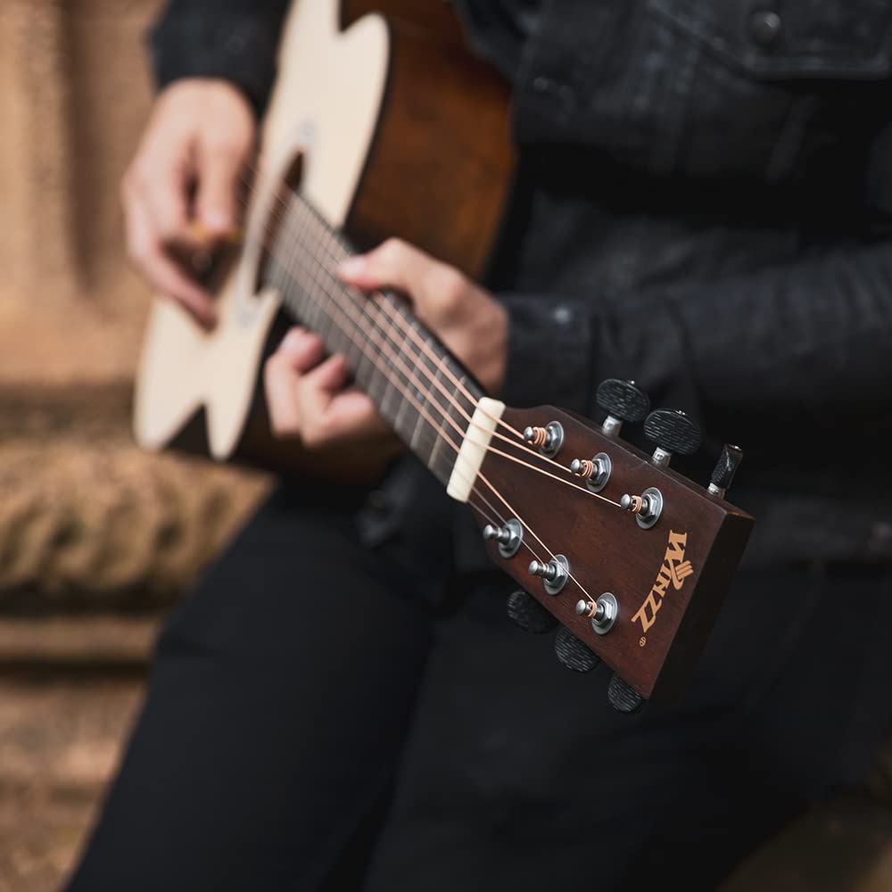 Winzz Guitare Acoustique Natürlich, Guitare Western 40 pouces, Guitare Débutant Set Avec Pied de Guitare, Médiator Guitare, Sangle Guitare, Accordeur Guitare, Housse Guitare