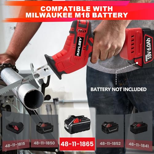 Image of Cordless Reciprocating Saw Compatible with Milwaukee 18V Battery, 0-3500 SPM, Variable Speed Trigger, One-Handed, Keyless Blade Clamp, Tool Only