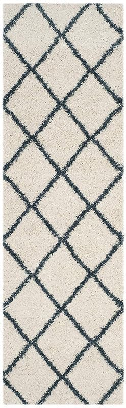 Image of FIASCO Polyester Shaggy Bedside Runner, Soft Indoor Modern Shaggy, Soft Rugs for- Living Room, Dinning Room, Office, Bedroom & Hallway Carpet Rugs Size 5X7 Ivory Blue Box