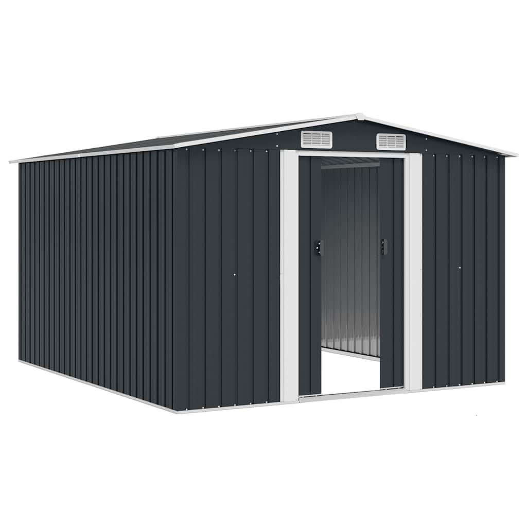 Gerätehaus Geräteschuppen Gartenhaus Garten Schuppen Metallgerätehaus Wetterfester Gartenschuppen für Fahrrad & Gartengeräte 257x298x178 cm Metall Anthrazit