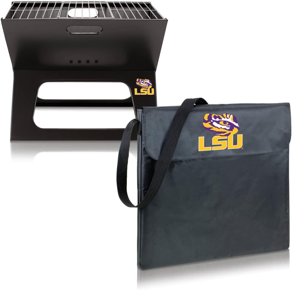 PICNIC TIME NCAA LSU Tigers X-Grill Portable Grill - Camping Grill - Small Charcoal Grill for Tailgating