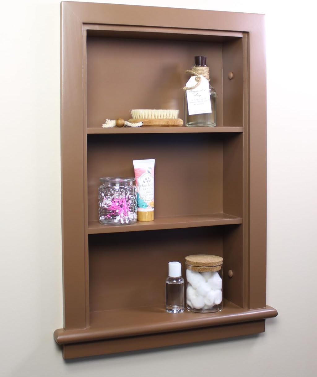 Fox Hollow Furnishings 14x24 Aiden Recessed Wall Niche Medicine Cabinet Replacement, in The Wall Bathroom Cabinet Insert Shelf/Shelves, Made in North America, Real Wood, NO MDF, Plain, Milk Chocolate