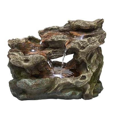 Alpine Corporation 10" Tall Tabletop 3-Tier Waterfall Rock Fountain with LED Lights