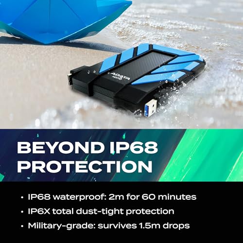 Image of ADATA HD710 Pro 2TB 3.5 inch SATA III External Hard Drive /HDD with IP65 Rating Blue, for Windows with Waterproof and Shockproof Technology - AHD710P-2TU31-CBL