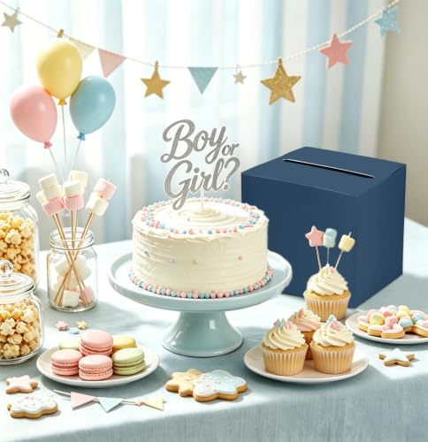 Image of SietDESEO Navy Blue Card Box with Slot Money Gift Card Box Holder for Party Wedding Reception Birthday Graduation Bridal Shower Baby Shower Diaper Raffle Box
