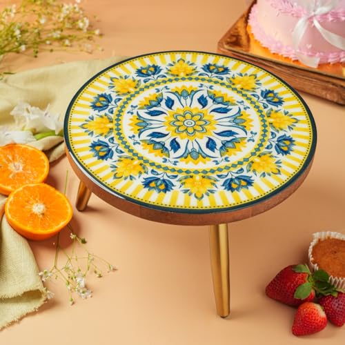 Image of RITUALISTIC Mandala Collapsible Cake Stand with Metal Legs | Elegant Cake Display for Decoration & Cutting | Round Dessert Tray for Cakes, Events, Birthdays & Home Decor