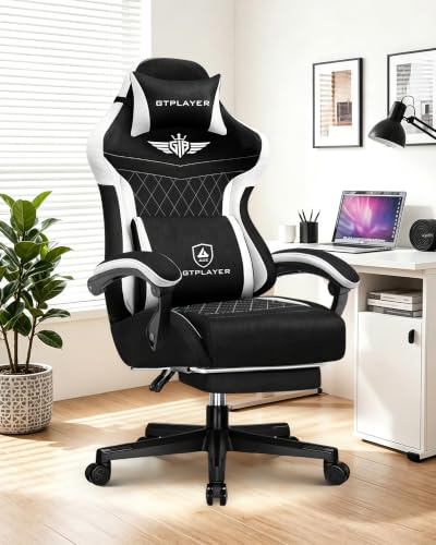 Image of GTPLAYER Gaming Chair with Footrest, Big and Tall Game Chair High Back Computer Office Chair with Lumbar Support for Adults, Ergonomic Swivel Games Chair with Cushion Gaming, Fabric Black