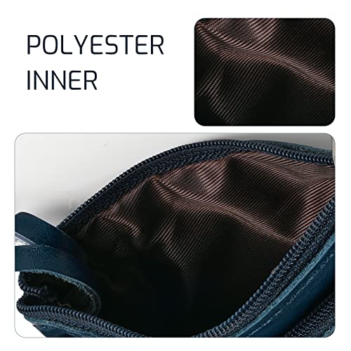 Genuine Leather Coin Purse Pouch Triple Zipper Card Holder Wallet With Key Ring,Dark Blue #TOP5