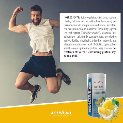 Activlab ISOACTIVE ZERO Zitronengeschmack – Zuckerfreies Iso-Getränk mit Elektrolyten und grünem Tee-Extrakt, 225g, Kalorienfrei, B-Vitamine