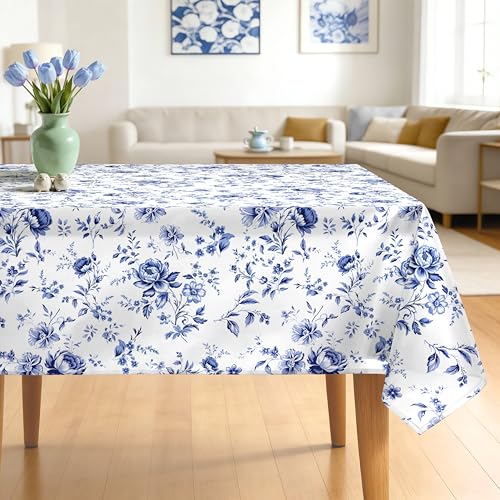 Arquiel Nappe de Table Rectangulaire Fleurs Aquarelle, Nappes Roses Bleu Vintage Nappe Anti-Taches Et Lavable pour La Cuisine Manger de Fête Décoration...