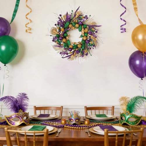 idyllic Mardi Gras Glitter Wreath, Purple Green Gold Decor for Front Door Window Porch Living Room Mantel Indoor Outdoor Festival Home Party Decor by idyllic - Used condition - Image 5