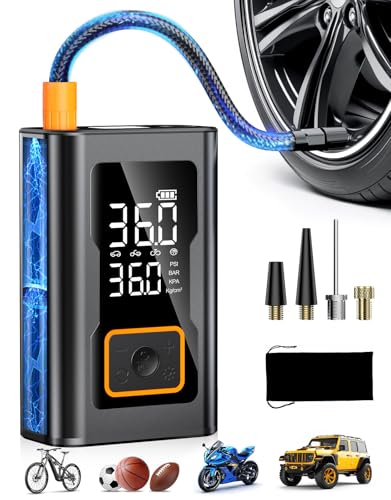 Tire Inflator Portable Air Compressor,Portable Tire Inflator for Car,Compact Air Pump for Car Tires,Bicycle,Ball,Rechargeable Air Pump with Digital Pressure Gauge and LED Lighth