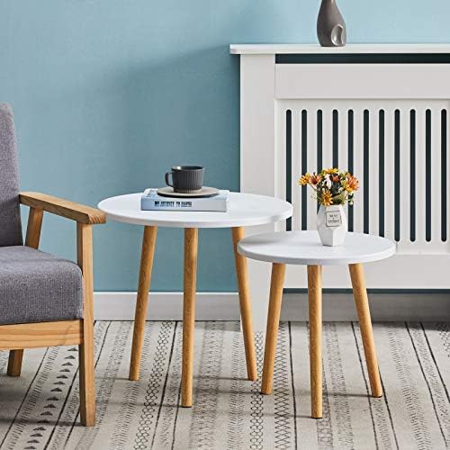 CLIPOP Set of 2 Nesting Tables, Round Side End Tables Wooden Small Coffee Table Nest of Tables for Living Room Bedroom Small Spaces
