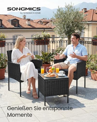 SONGMICS Balkonmöbel, Gartenmöbel-Set, Tisch und 2 Stühle, PE-Polyrattan – Ansicht 2