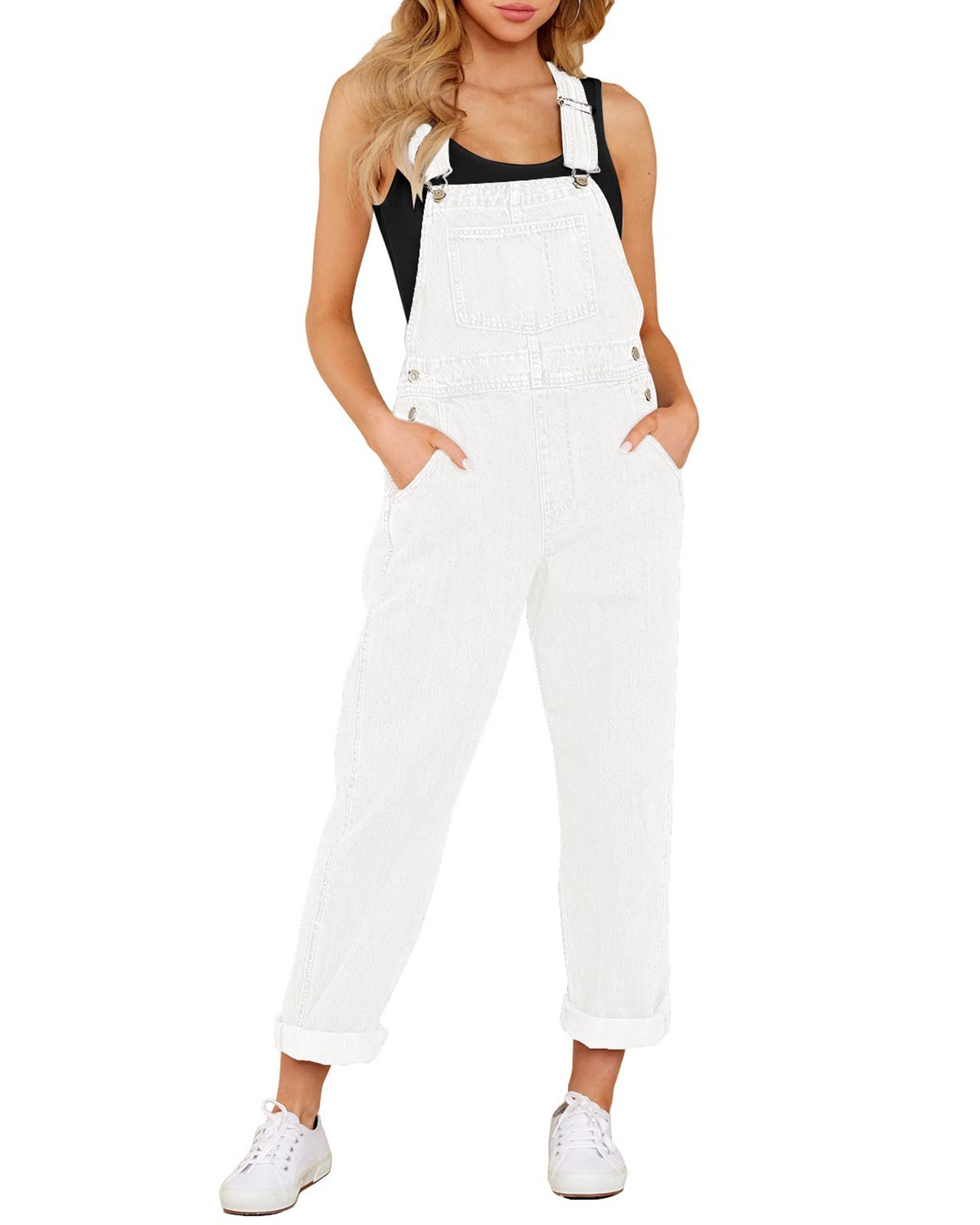Vetinee Damen Latzhose Jeans Baggy Jumpsuit Oversize Overall mit Taschen