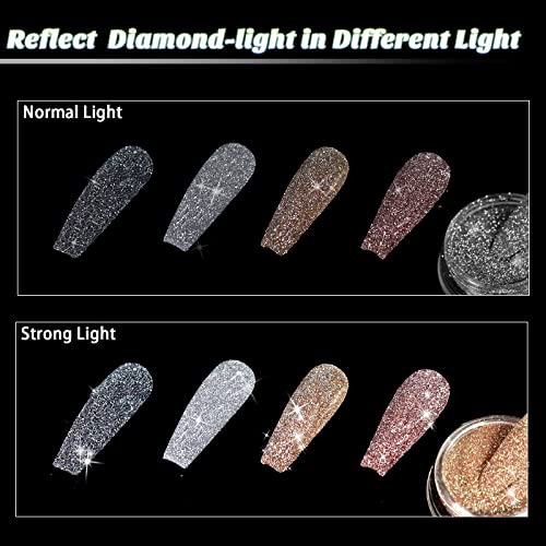 Allstarry Diamond Nail Glitter 4 Colors Sparkling Korea Reflective Diamond Glitter Dust Shiny Powder Pigment Nail Supplies For Nail Art Gel Polish Disco Party Nightclub Wedding Crafts #TOP2