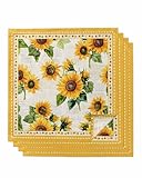 Summer Sunflowers 4 Pcs Cloth Napkins 20 x 20 Inches Rustic Floral Soft Absorbent Dinner Napkins Vintage Farmhouse Reuseable Cloth Napkin for Party Banquet Wedding