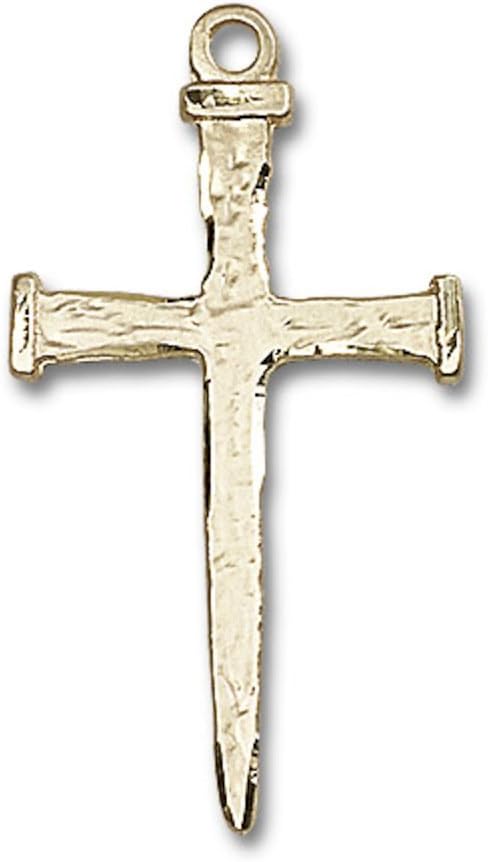 Bonyak Jewelry Saint Medal Collection Gold Filled Nail Cross Pendant 2 x 1 inches with Heavy Curb Chain