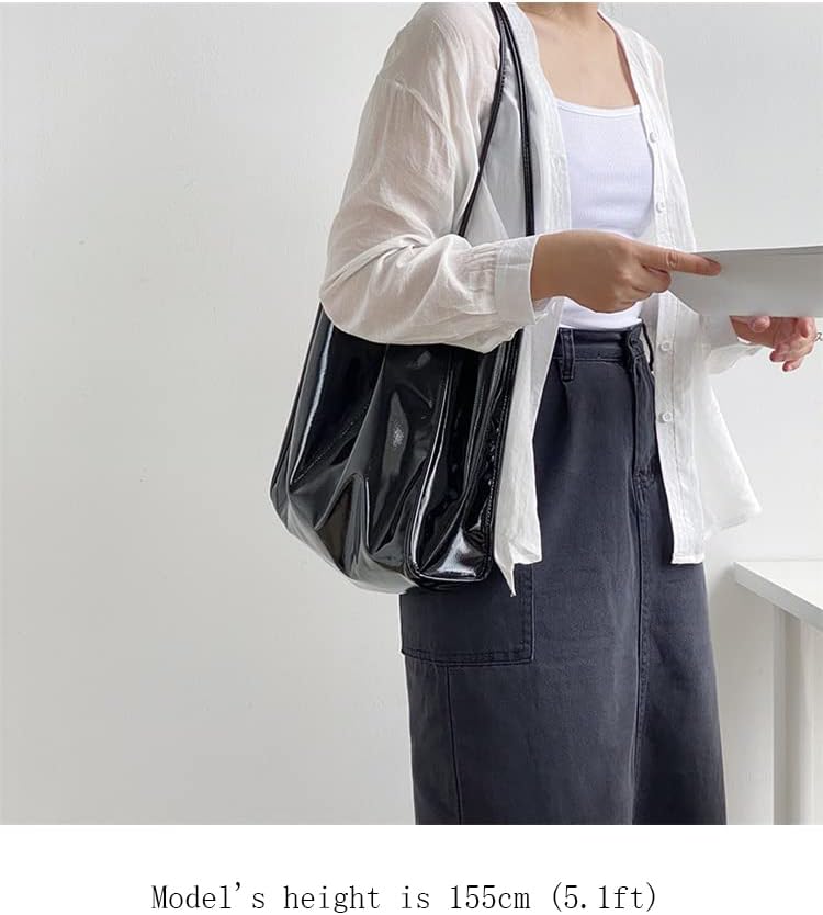 Ulisty Women Patent Leather Bag Soft Tote Bag Shiny Shoulder Bag Minimal Purse Fashion Handbag - Image 5