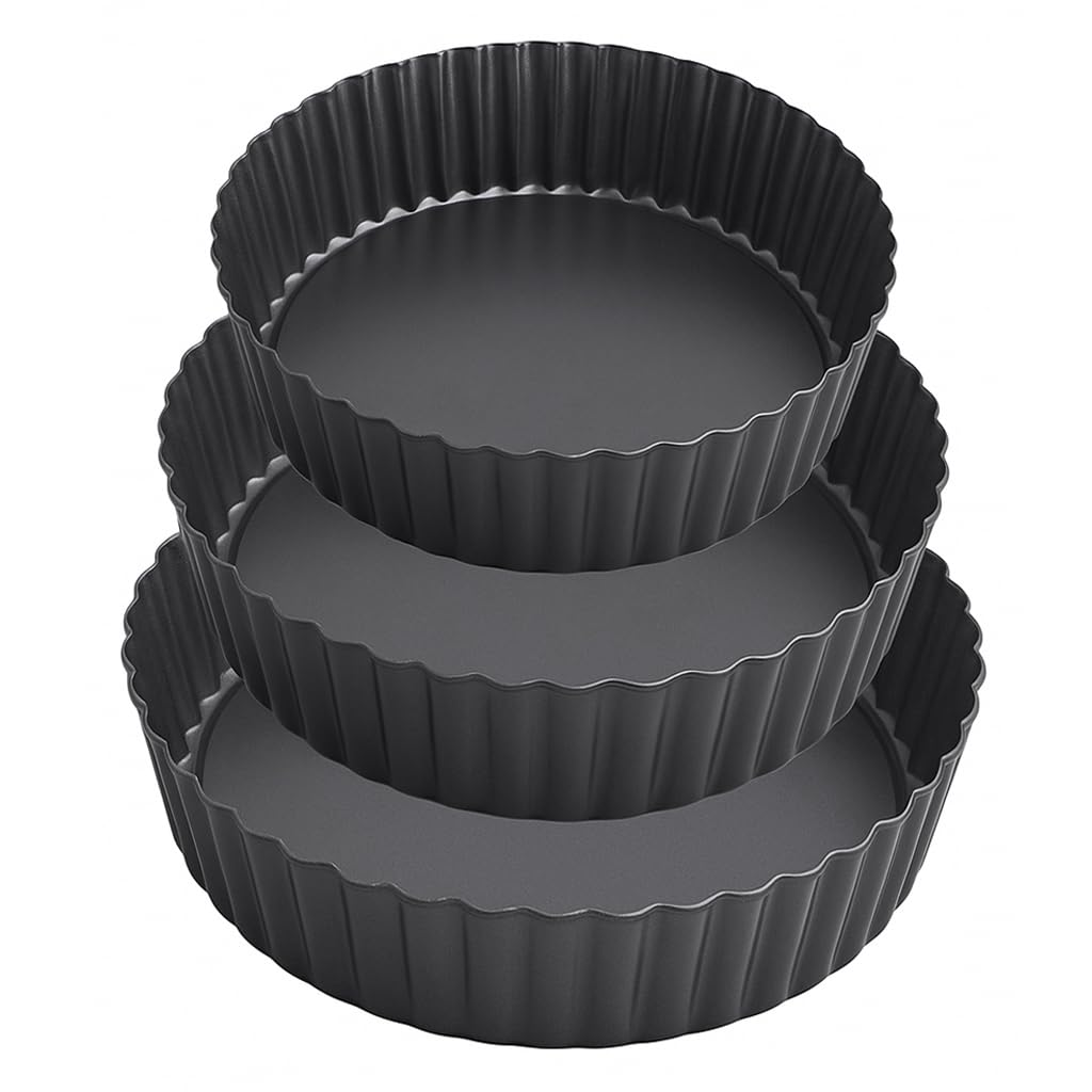 MGE - Deep Quiche and Cake Mould - Tart Tin - Flan Tin Removable Loose Bottom - Mini Tart Tins for Baking, Pie Dish - Non Stick Tart Mould - Round Deep Quiche Dish - Set of 3-20, 24, 28 cm
