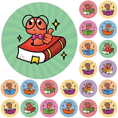 900 Mini Book Worm Reading Reward Dots 10mm Glossy Teacher Reward Stickers Spot Stickers Journal Stickers Cover