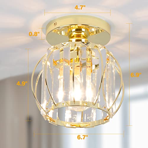 Lcaoful Semi Flush Mount Ceiling Light Fixture 2-Pack Mini Crystal Chandelier Hallway Light Fixtures Ceiling Gold Modern Metal Cage E26 For Hallway Entryway Porch Closet Foyer Hall #TOP2