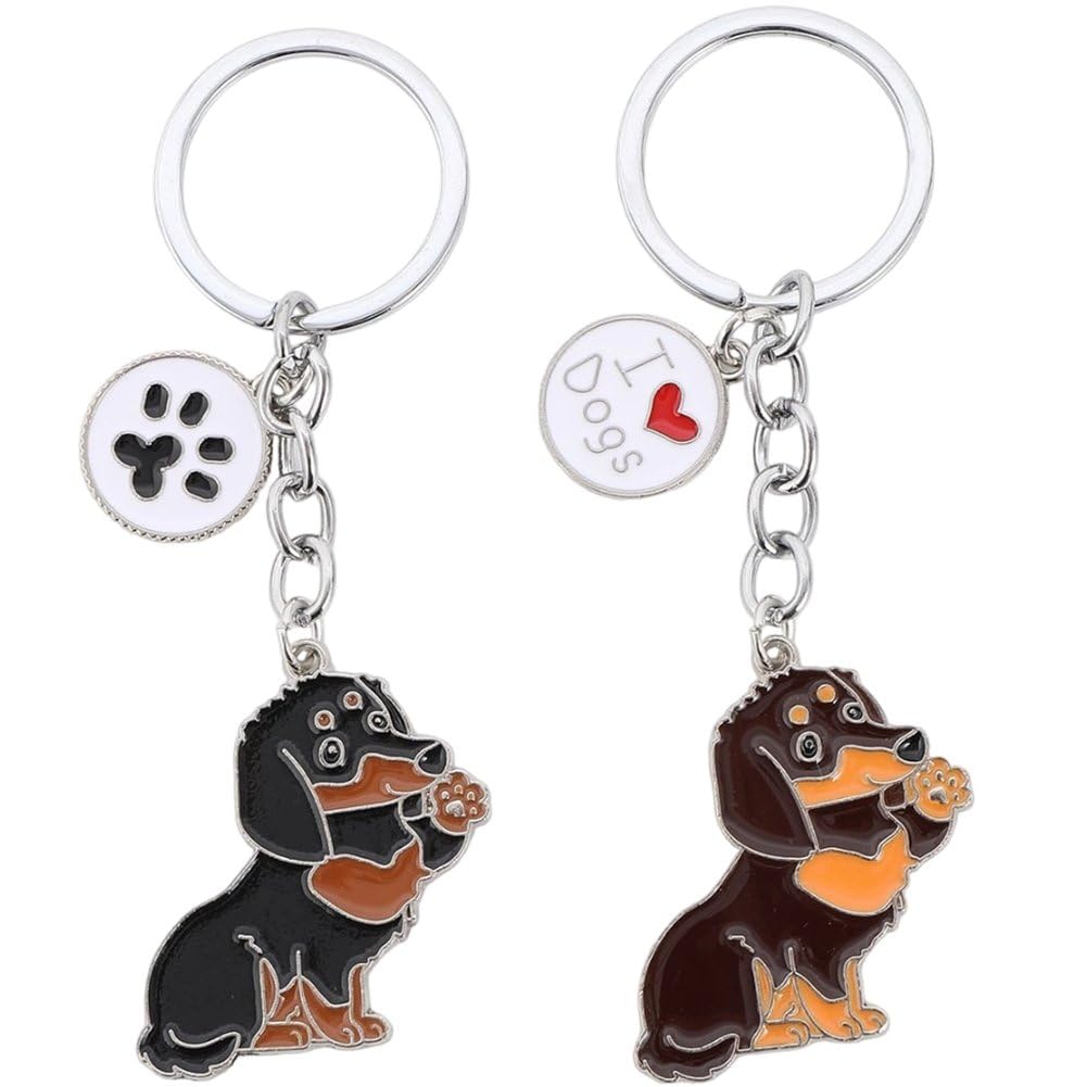 Hrippy 2pcs Dachshund Dog Metal Keychain, Cute Puppy Charm Keyfob for Women Handbag Purse Backpack Accessory